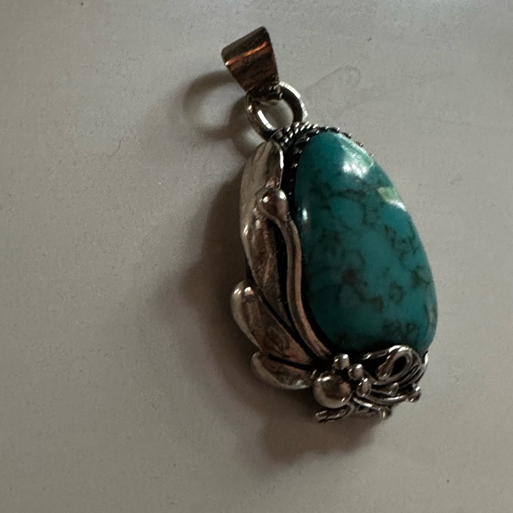 Hand Crafted Heavy Solid Silver Turquoise Pendant. - image 3